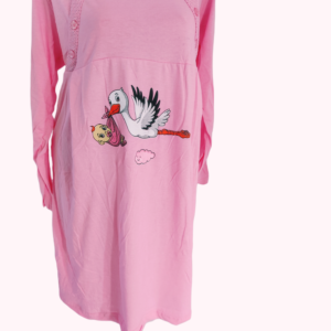Camasa de noapte din bumbac 100% pentru gravide ,  cu imprimeu BARZA ,culoare ROZ  DESCHIS   Cod produs CG68