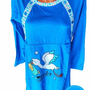 Camasa de noapte din bumbac 100% pentru gravide ,  cu imprimeu BABY SHOWER ,culoare ALBASTRU Cod produs CG456