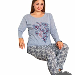 Pijamale dama ,MARIMI MARI- BLUZA GRI  cu imprimeu flori si pantalon lung COD produs : PFRM 508